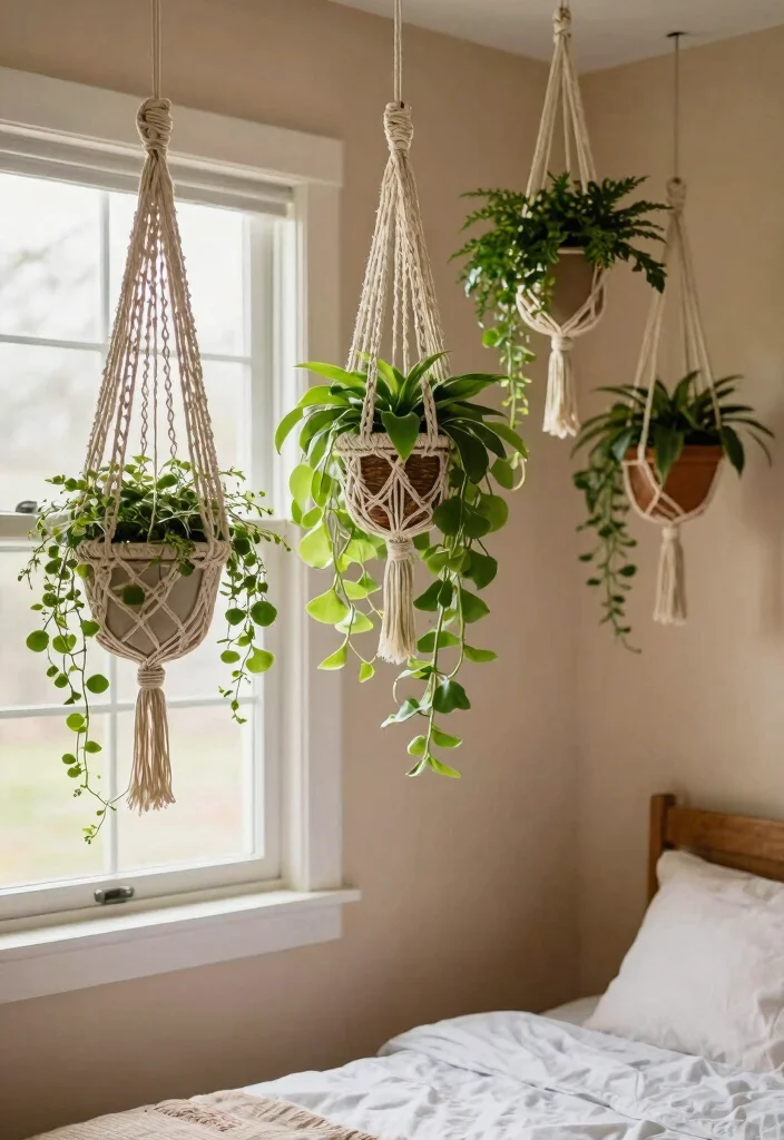 15 Bedroom Plant Decor Ideas That Feel Calm & Cozy - 6. Hanging Garden Delight 1