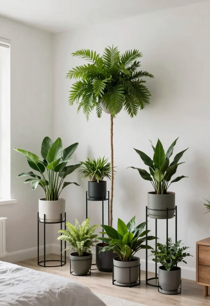 15 Bedroom Plant Decor Ideas That Feel Calm & Cozy - 9. Minimalist Plant Stands 1