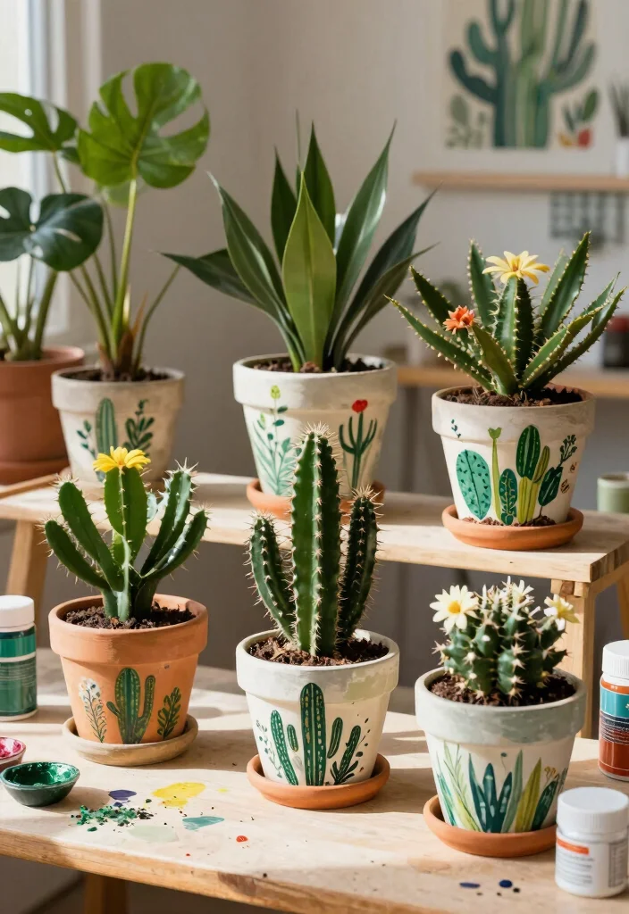 15 Cactus Pottery Painting Ideas With Playful Style 50 15 Cactus Pottery Painting Ideas With Playful Style - 10. Cactus with Nature Prints 1
