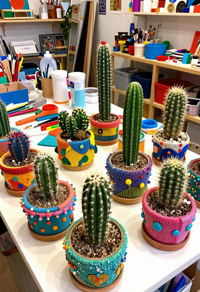 15 Cactus Pottery Painting Ideas With Playful Style 51 15 Cactus Pottery Painting Ideas With Playful Style - 11. Funky Mixed Media Cactus 1