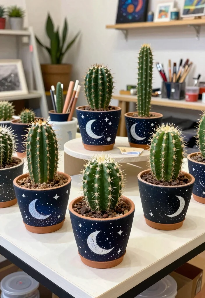 15 Cactus Pottery Painting Ideas With Playful Style 63 15 Cactus Pottery Painting Ideas With Playful Style - 13. Cactus with Celestial Themes 1