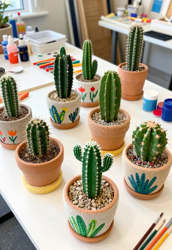 15 Cactus Pottery Painting Ideas With Playful Style 46 15 Cactus Pottery Painting Ideas With Playful Style - 6. Fun Textured Cactus Pots 1