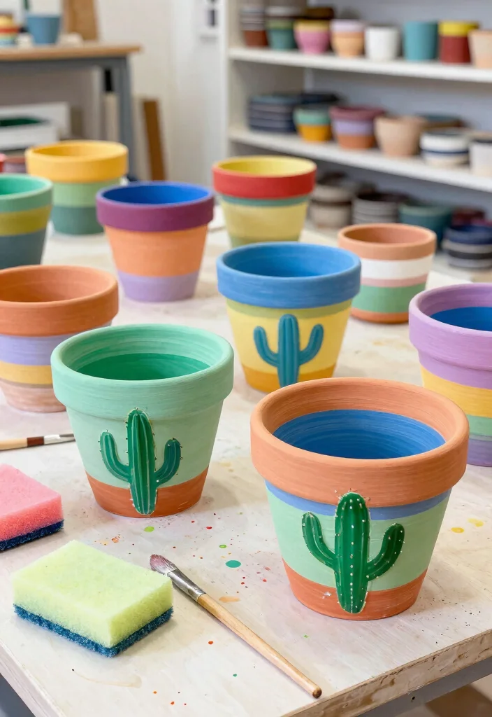 15 Cactus Pottery Painting Ideas With Playful Style 48 15 Cactus Pottery Painting Ideas With Playful Style - 8. Layered Color Blending 1