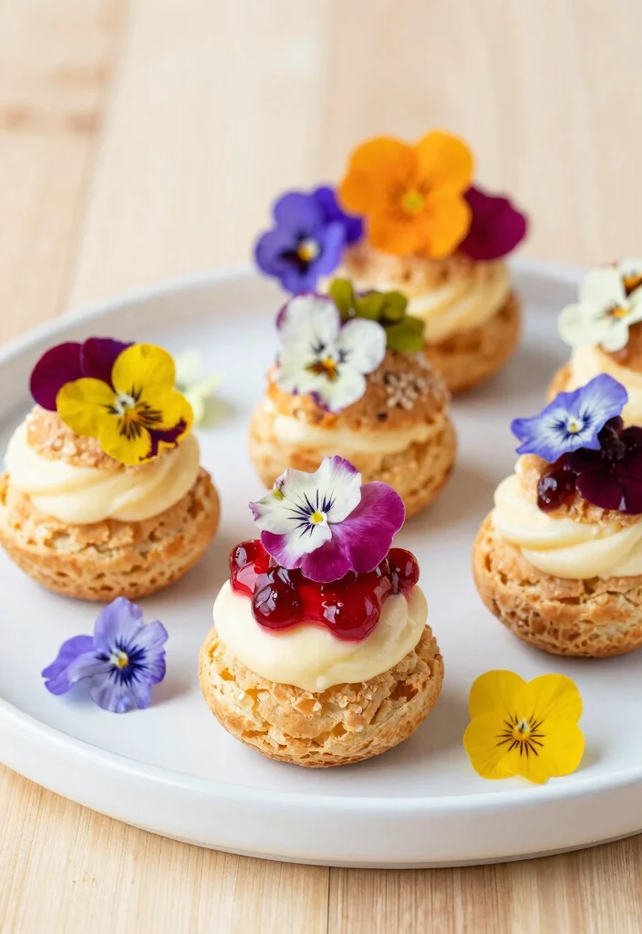 15 Choux Pastry Plating Ideas With Elegant Detail 1 15 Choux Pastry Plating Ideas With Elegant Detail - 1. Colorful Floral Accents 1