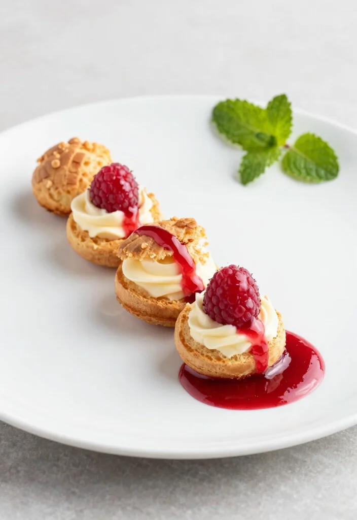 15 Choux Pastry Plating Ideas With Elegant Detail 13 15 Choux Pastry Plating Ideas With Elegant Detail - 3. Creative Use of Sauces 1