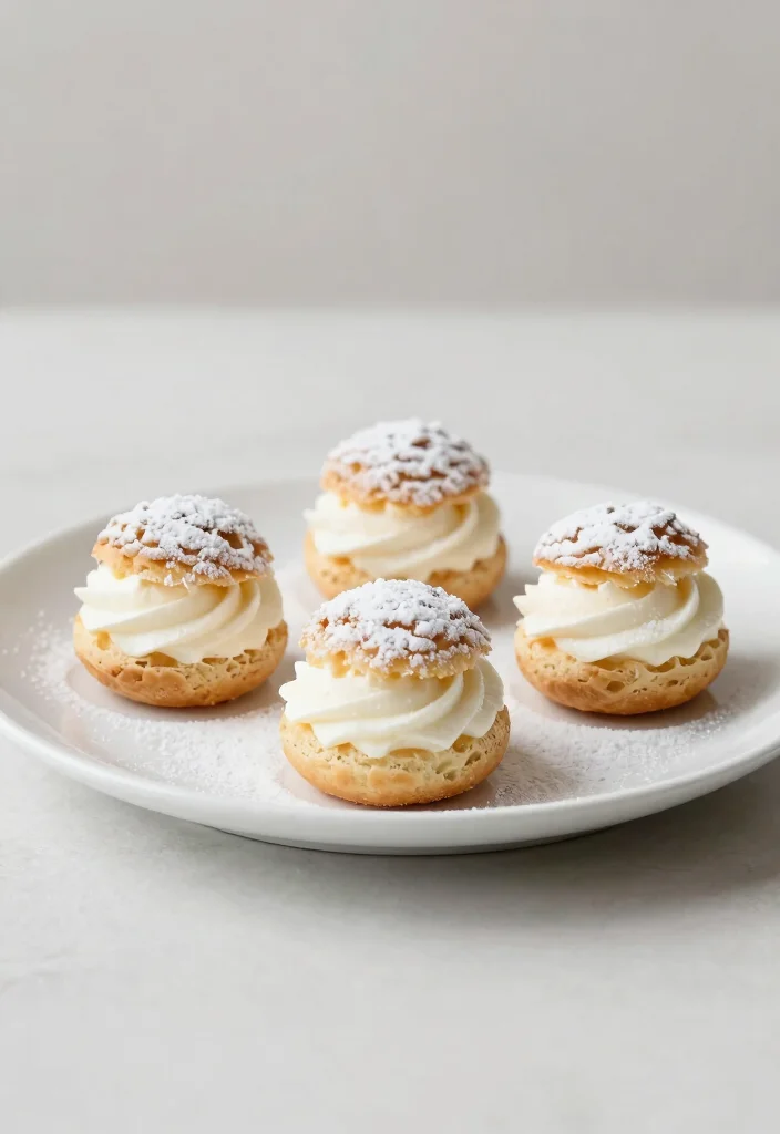 15 Choux Pastry Plating Ideas With Elegant Detail 14 15 Choux Pastry Plating Ideas With Elegant Detail - 4. Minimalist White on White 1