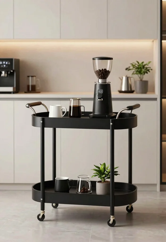 15 Coffee Bar Black Ideas With Bold Modern Edge - 12. Black Bar Cart 1