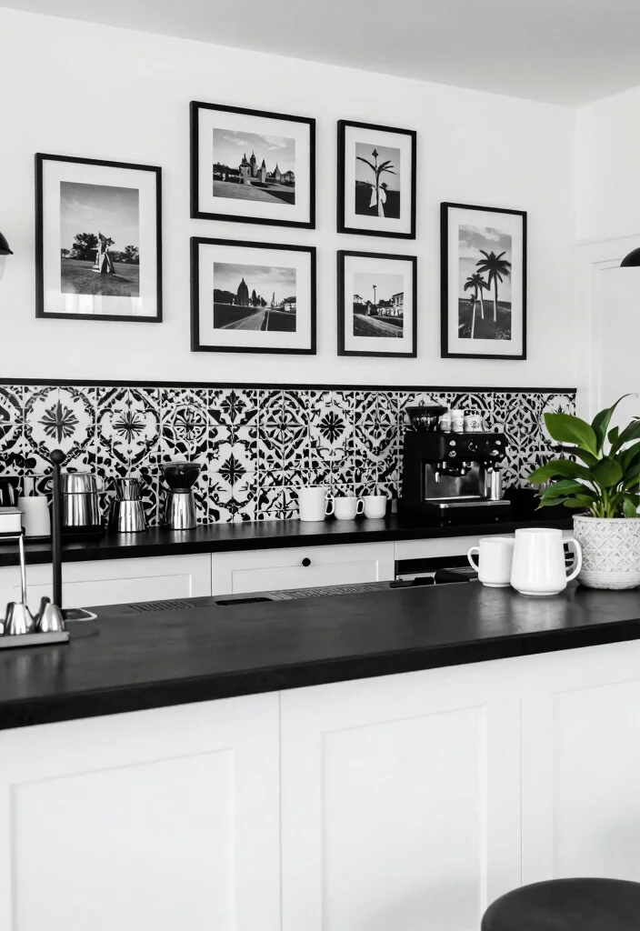 15 Coffee Bar Black Ideas With Bold Modern Edge - 3. Black and White Contrast 1