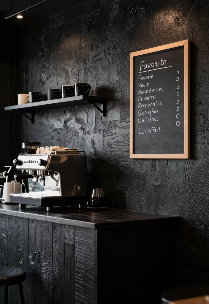15 Coffee Bar Black Ideas With Bold Modern Edge - 4. Textured Black Walls 1
