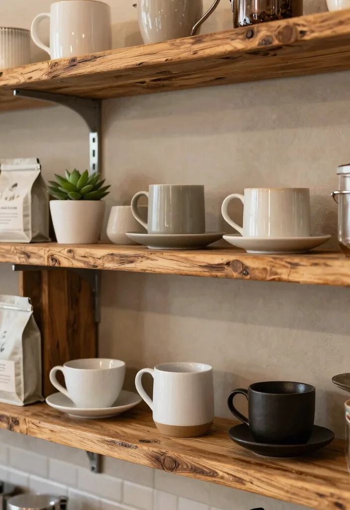 15 Coffee Bar Shelves Ideas That Look Pinterest Perfect - 1. Reclaimed Wood Shelves 1