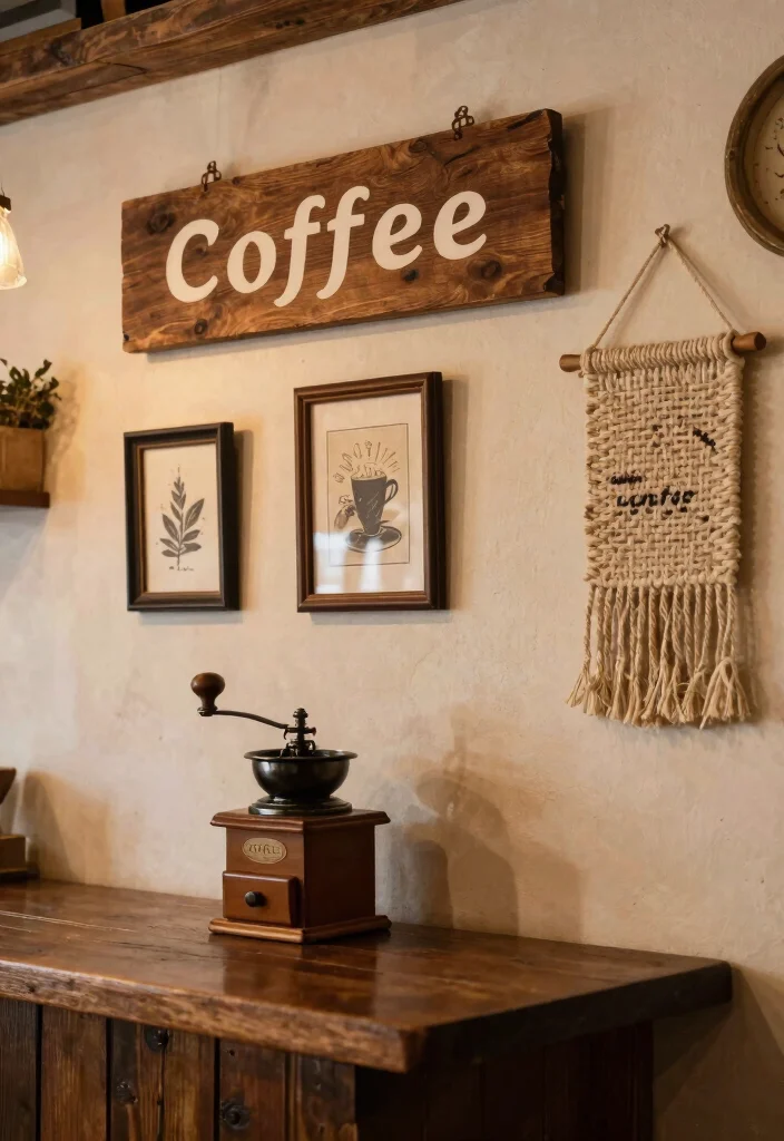 15 Coffee Bar Shelves Ideas That Look Pinterest Perfect - 8. Rustic Wall Decor Accents 1