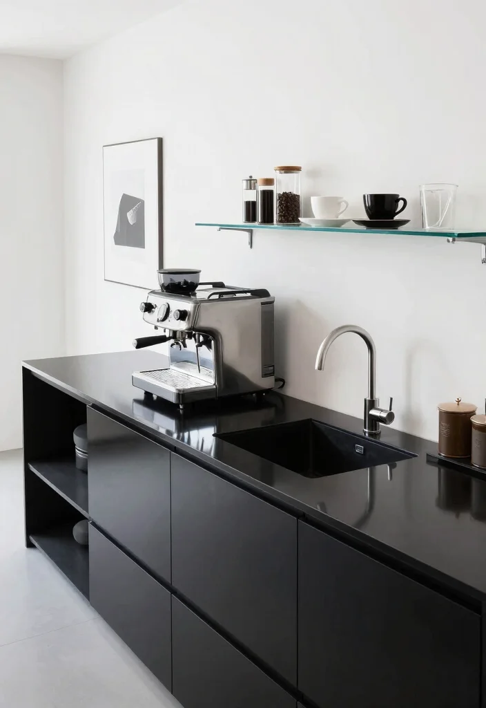 15 Coffee Bar With Sink Ideas for a Functional Setup 23 15 Coffee Bar With Sink Ideas for a Functional Setup - 3. Sleek Modern Coffee Bar 1