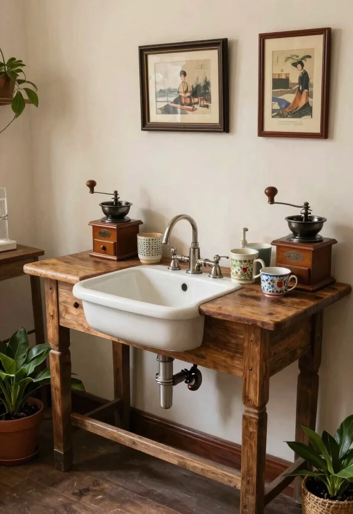 15 Coffee Bar With Sink Ideas for a Functional Setup 25 15 Coffee Bar With Sink Ideas for a Functional Setup - 5. Vintage-Inspired Coffee Bar 1