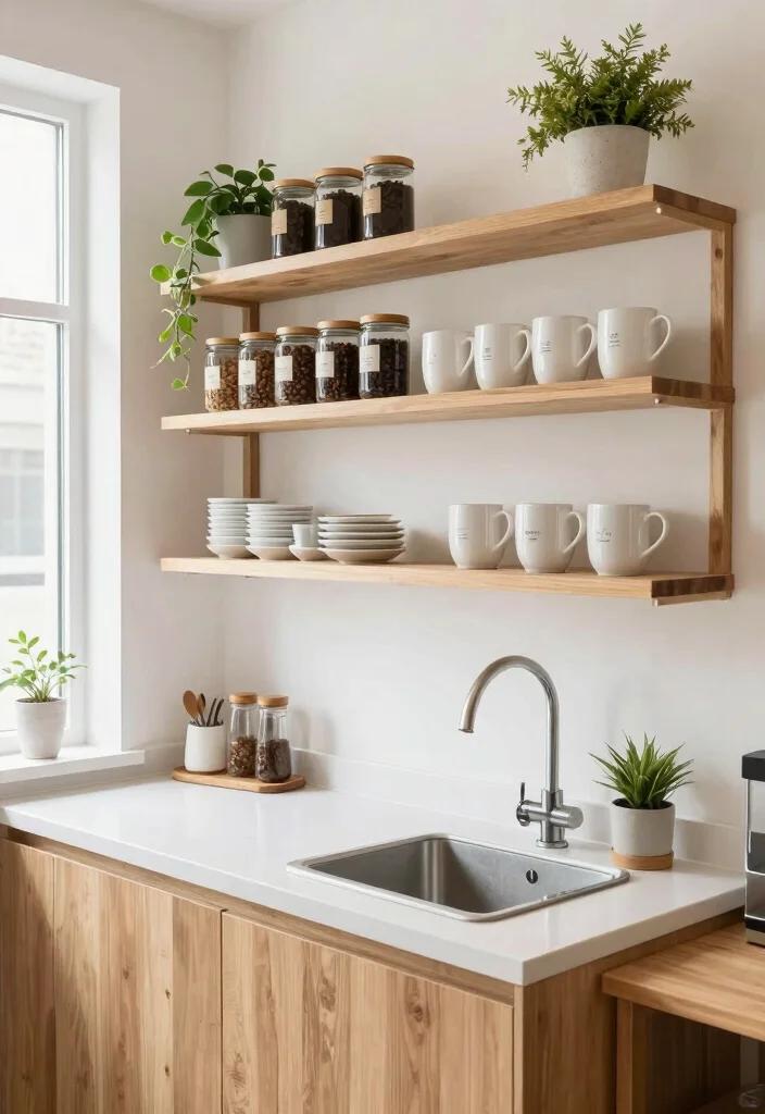 15 Coffee Bar With Sink Ideas for a Functional Setup 26 15 Coffee Bar With Sink Ideas for a Functional Setup - 6. Open Shelving Coffee Bar 1