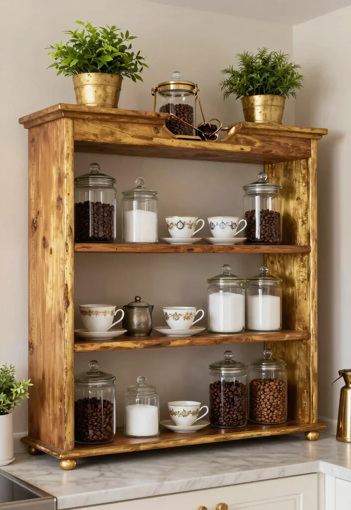 15 Glam Coffee Bar 2026 Trending Ideas With Luxe Gold Touches - 1. Vintage Glam Shelving 1