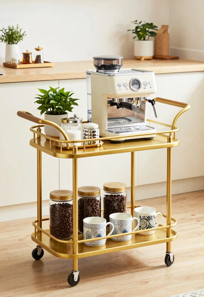 15 Glam Coffee Bar 2026 Trending Ideas With Luxe Gold Touches - 4. Chic Coffee Station Cart 1
