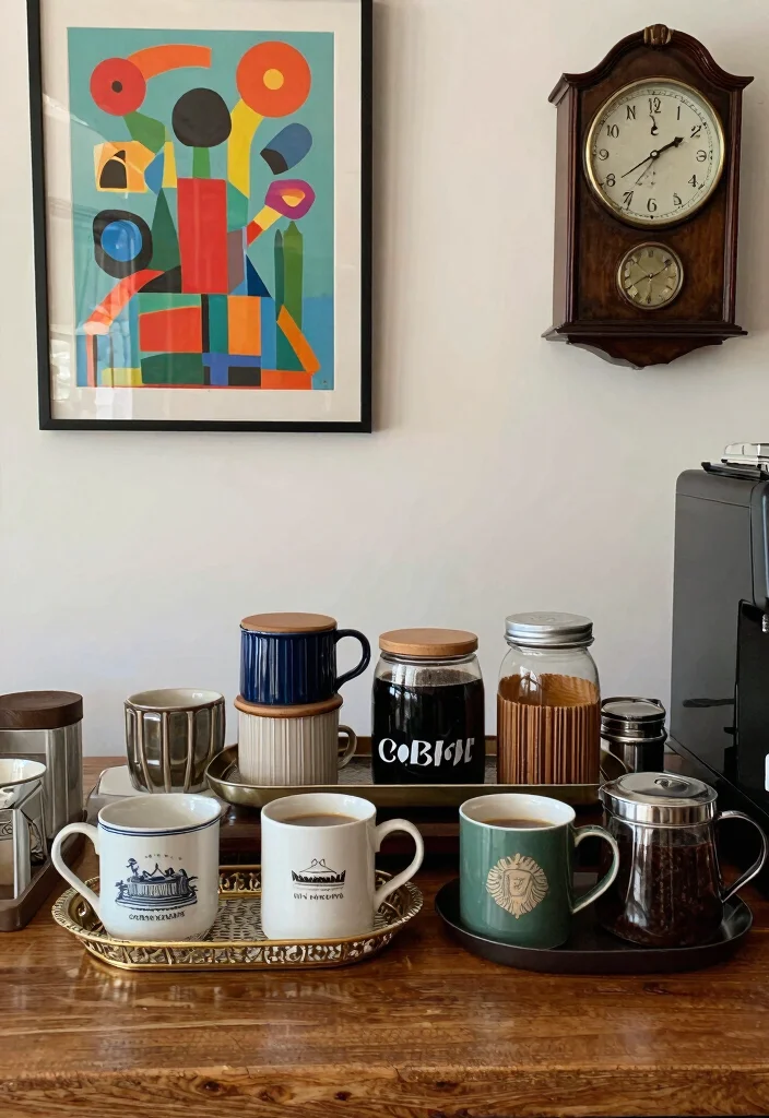 15 Mid Century Modern Coffee Bar Ideas With Retro Flair - 10. Accessorizing with Retro Decor 1