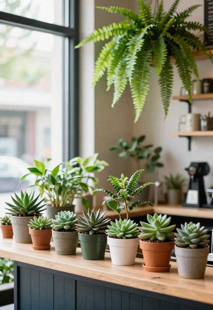 15 Mid Century Modern Coffee Bar Ideas With Retro Flair - 12. Greenery in Your Coffee Bar 1