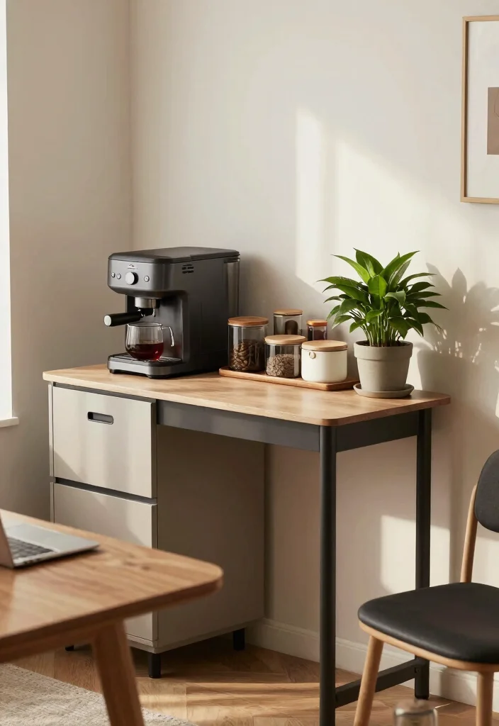 15 Mid Century Modern Coffee Bar Ideas With Retro Flair - 9. Multi-Functional Coffee Bar 1