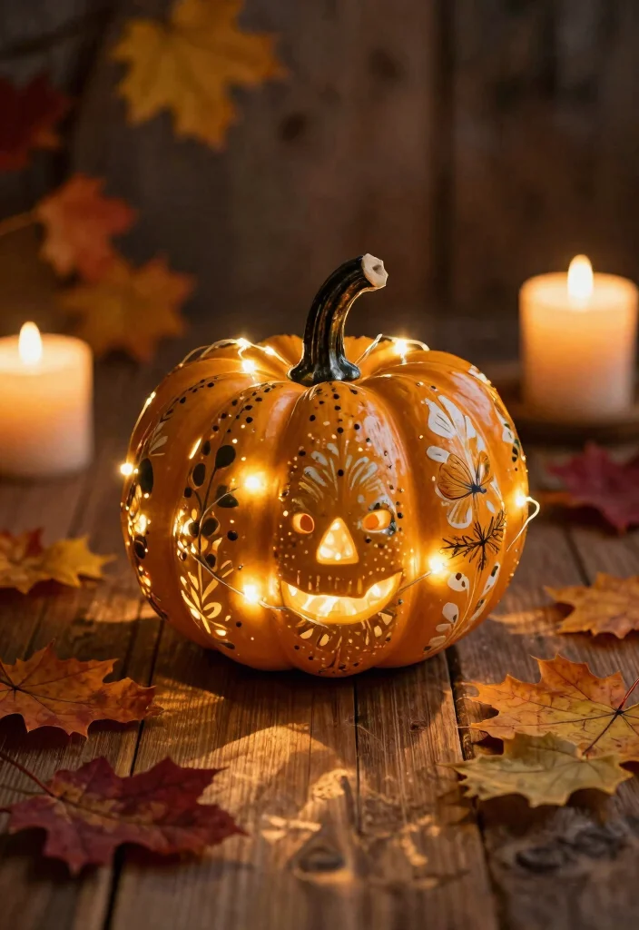 15 Pumpkin Pottery Painting Ideas With Cozy Autumn Vibes - 10. Twinkling Fairy Lights Inside 1