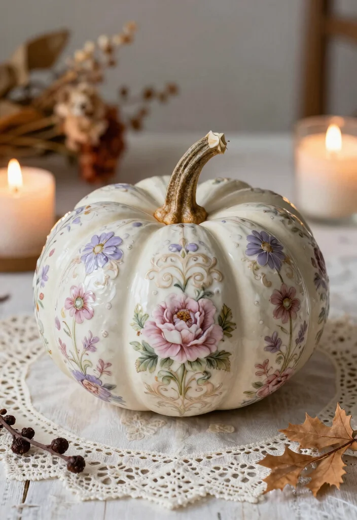 15 Pumpkin Pottery Painting Ideas With Cozy Autumn Vibes - 3. Vintage-Inspired Floral Patterns 1