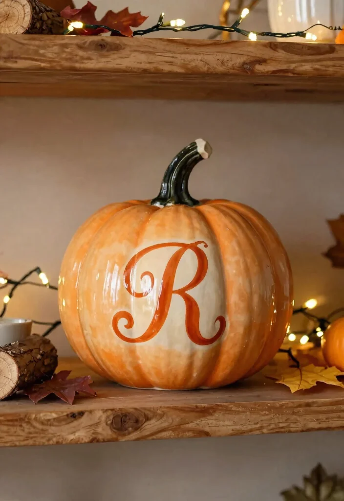 15 Pumpkin Pottery Painting Ideas With Cozy Autumn Vibes - 5. Personalized Monograms 1