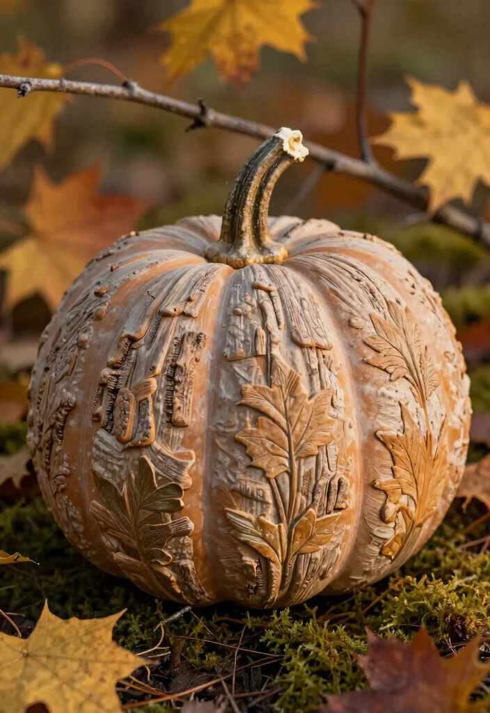 15 Pumpkin Pottery Painting Ideas With Cozy Autumn Vibes - 7. Nature-Inspired Textures 1