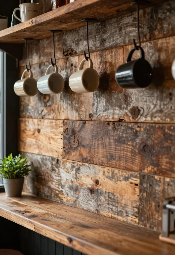 16 Coffee Bar Backsplash Ideas That Make a Statement - 1. Weathered Wood Planks 1