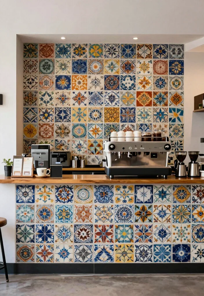 16 Coffee Bar Backsplash Ideas That Make a Statement - 11. Artistic Tile Patterns 1