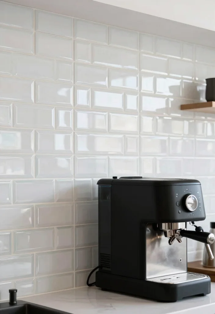 16 Coffee Bar Backsplash Ideas That Make a Statement - 12. Glossy Glass Tiles 1