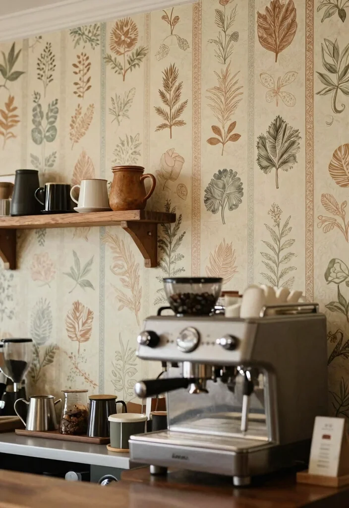 16 Coffee Bar Backsplash Ideas That Make a Statement - 13. Vintage Wallpaper 1