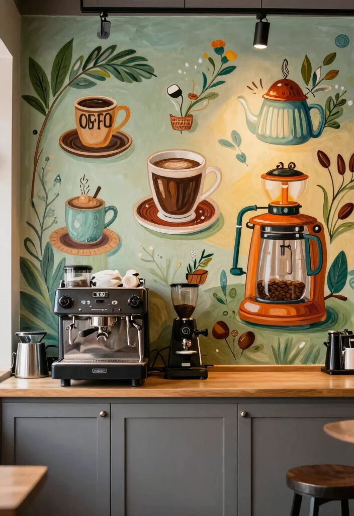 16 Coffee Bar Backsplash Ideas That Make a Statement - 15. Custom Art Piece 1
