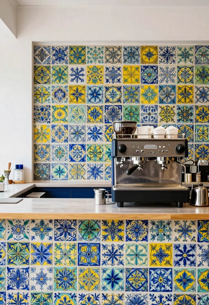 16 Coffee Bar Backsplash Ideas That Make a Statement - 5. Colorful Hand-Painted Tiles 1