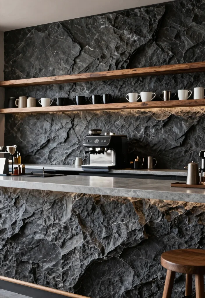 16 Coffee Bar Backsplash Ideas That Make a Statement - 8. Textured Stone Slabs 1