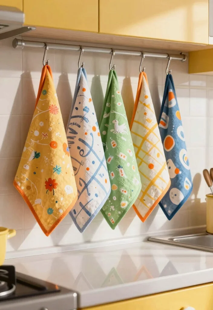 16 Kitchen Countertop Organization Ideas That Reduce Clutter - 13. Incorporate Colorful Towels 1