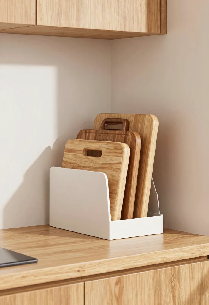16 Kitchen Countertop Organization Ideas That Reduce Clutter - 14. Use a Cutting Board Organizer 1