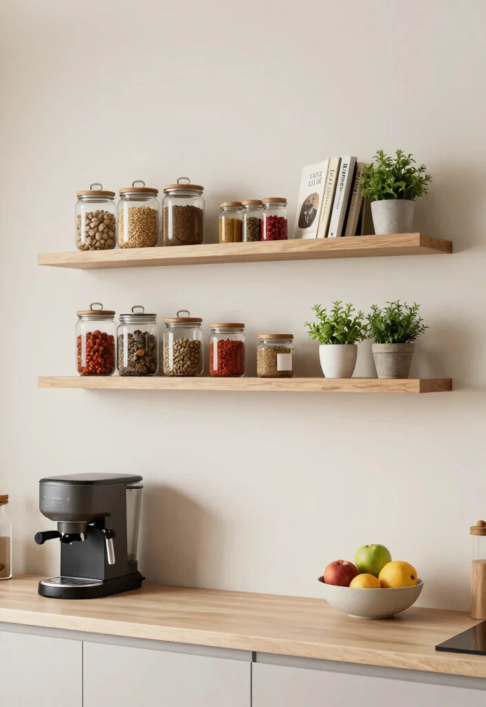 16 Kitchen Countertop Organization Ideas That Reduce Clutter - 2. Utilize Vertical Space with Wall Shelves 1