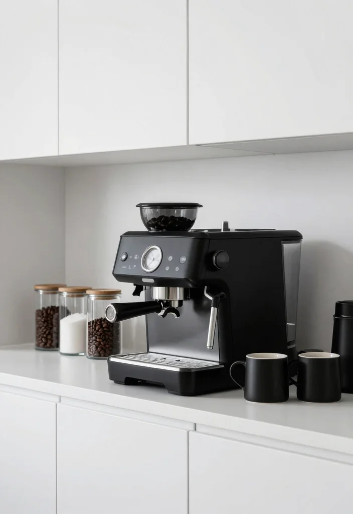 16 Minimalist Coffee Bar Ideas With Clean Aesthetic 1 16 Minimalist Coffee Bar Ideas With Clean Aesthetic - 1. Sleek Black and White Coffee Bar 1