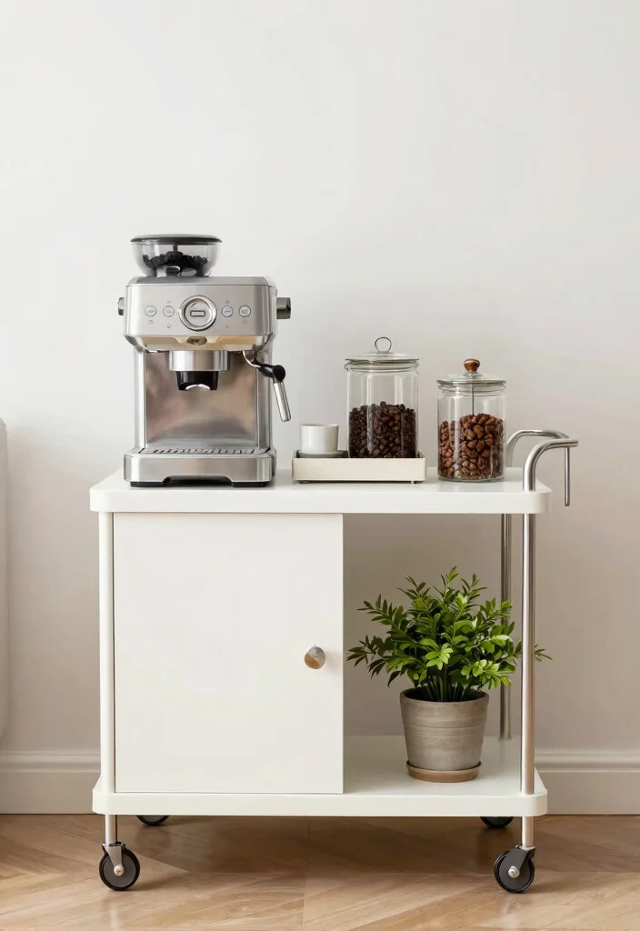 16 Minimalist Coffee Bar Ideas With Clean Aesthetic 51 16 Minimalist Coffee Bar Ideas With Clean Aesthetic - 11. Simple Coffee Cart 1
