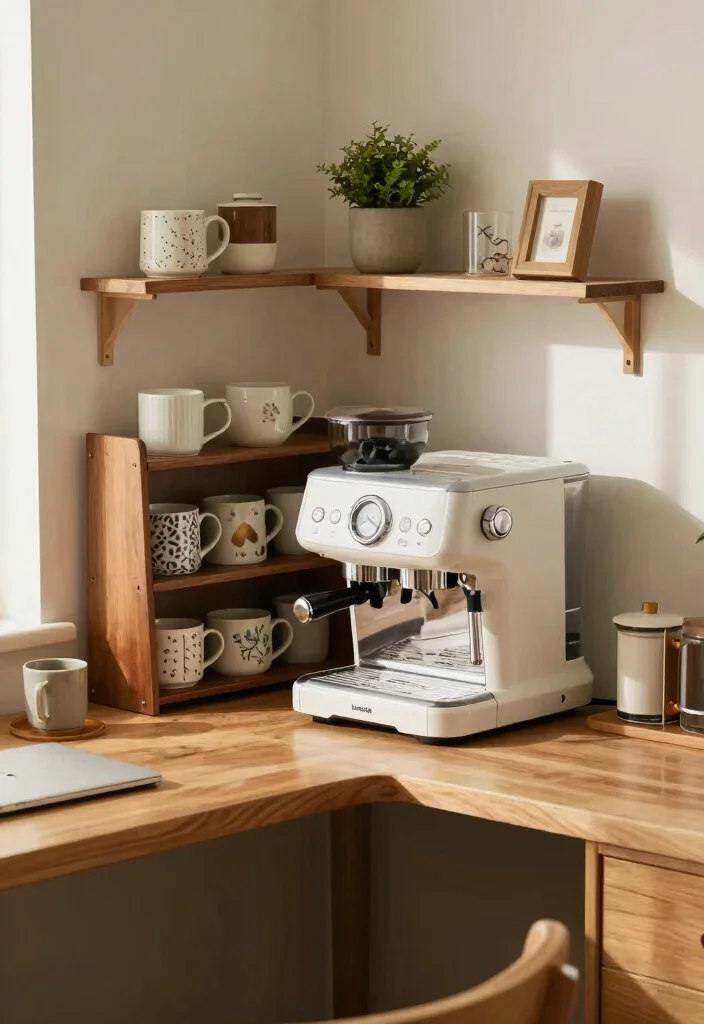 16 Minimalist Coffee Bar Ideas With Clean Aesthetic 52 16 Minimalist Coffee Bar Ideas With Clean Aesthetic - 12. Corner Desk Coffee Bar 1