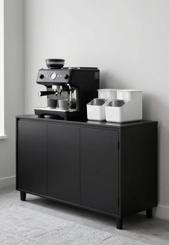 16 Minimalist Coffee Bar Ideas With Clean Aesthetic 14 16 Minimalist Coffee Bar Ideas With Clean Aesthetic - 4. Monochromatic Minimalism 1