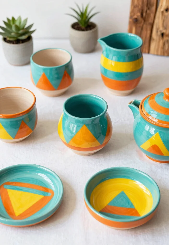 16 Pottery Inspiration Painting Ideas With Creative Patterns - 2. Vibrant Geometric Designs 1