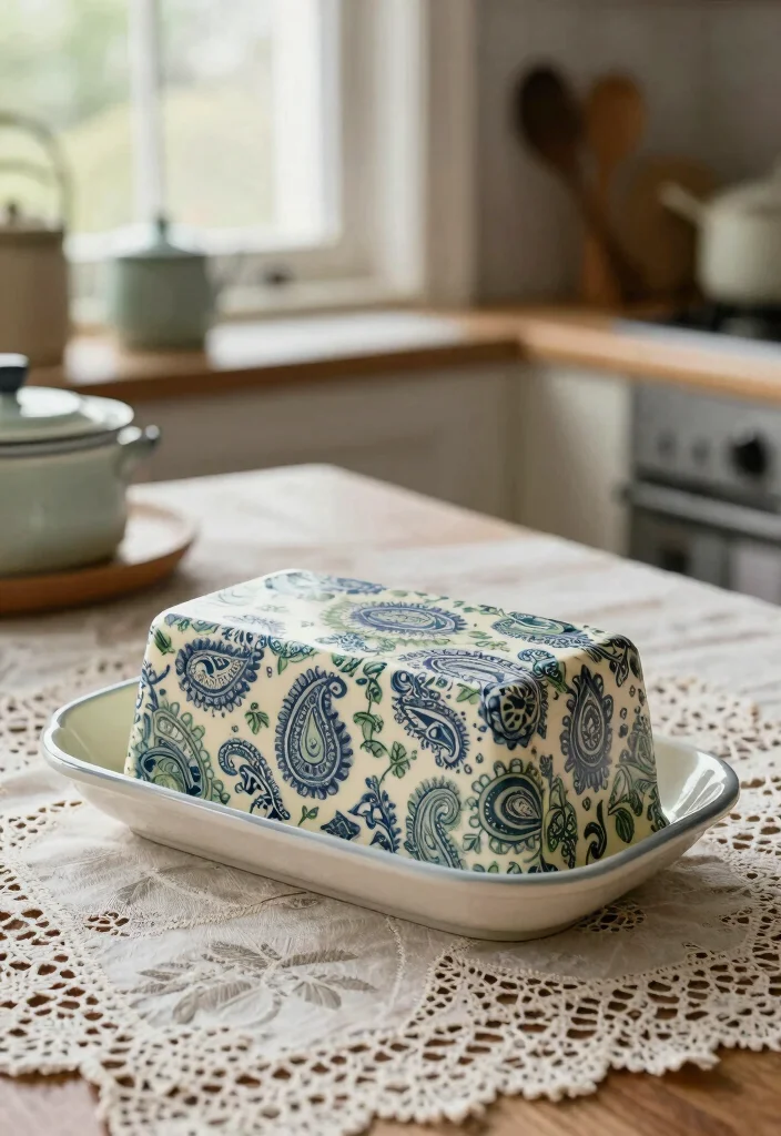 16 Pottery Painting Butter Dish Ideas With Charming Detail - 9. Vintage Patterns: A Touch of Nostalgia 1