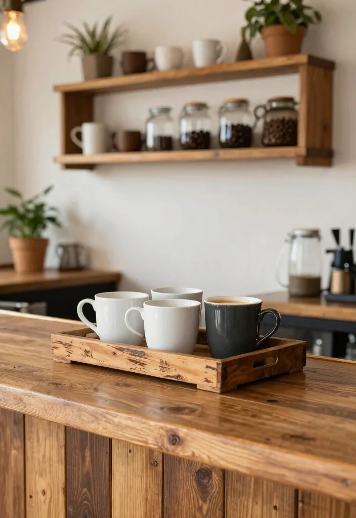 16 Spring Coffee Bar Ideas With Fresh Seasonal Decor - 2. Rustic Wooden Accents 1