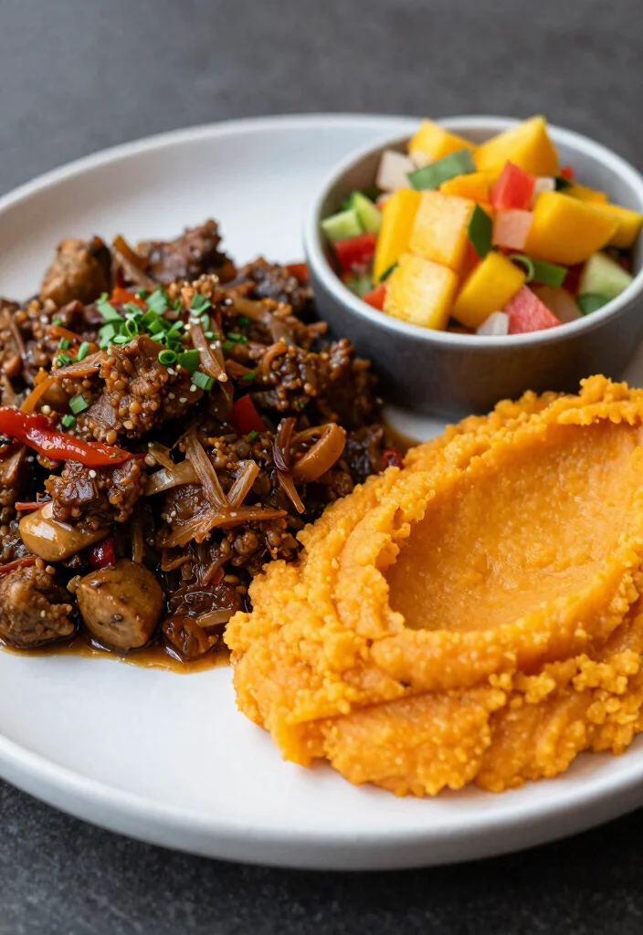 17 Adobo Plating Ideas With Authentic Flair - 14. Sweet and Savory Plating 1