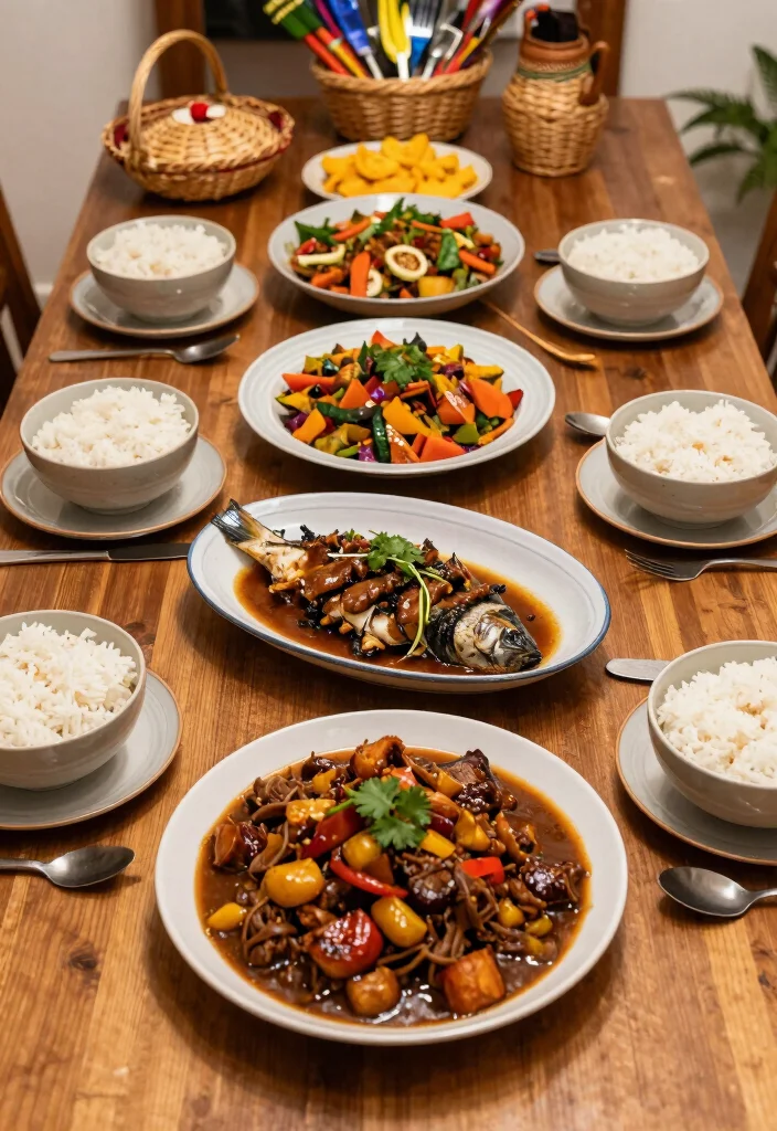 17 Adobo Plating Ideas With Authentic Flair - 9. Signature Filipino Family Style 1