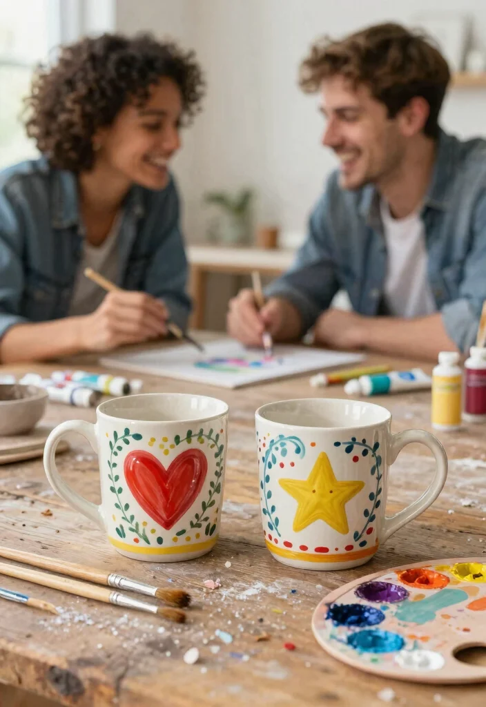 17 Couple Pottery Painting Ideas for a Cute Date Night 1 17 Couple Pottery Painting Ideas for a Cute Date Night - 1. Whimsical Mugs 1