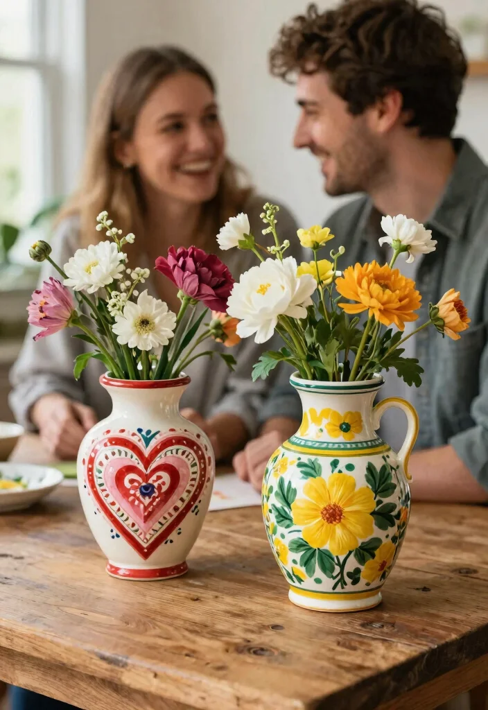 17 Couple Pottery Painting Ideas for a Cute Date Night 23 17 Couple Pottery Painting Ideas for a Cute Date Night - 3. Heartfelt Vases 1