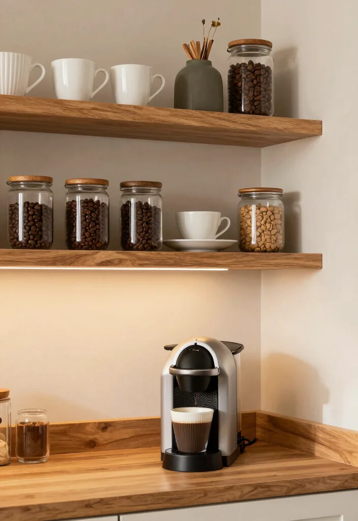 17 Keurig Coffee Bar Ideas Kitchen Counter That Save Space - 2. Floating Shelves Magic 1
