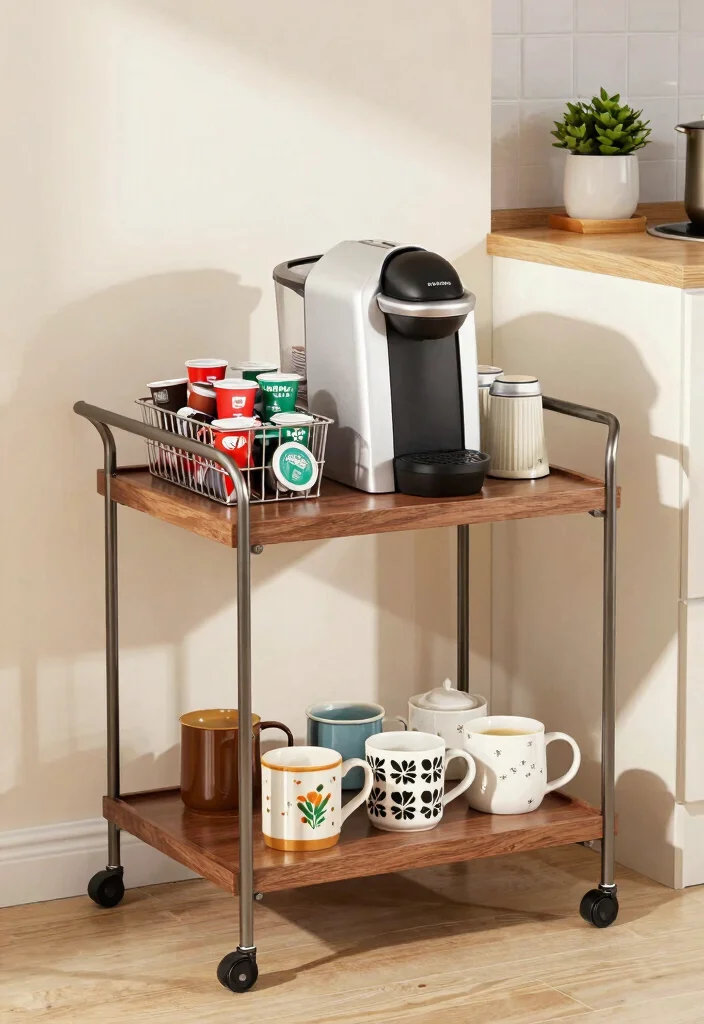 17 Keurig Coffee Bar Ideas Kitchen Counter That Save Space - 3. Coffee Station Cart 1
